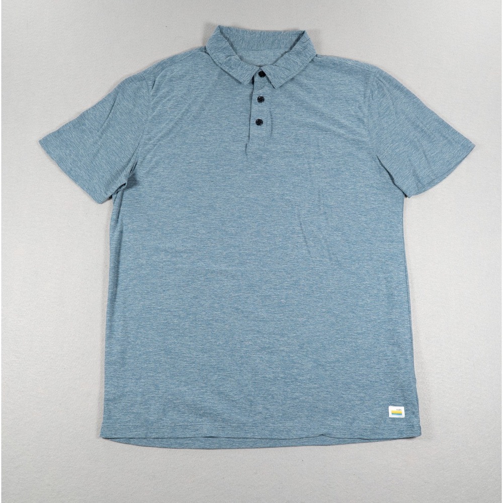 Vuori Polo Shirt Men S Blue Heather Performance Stretch Short Sleeve Golf Casual